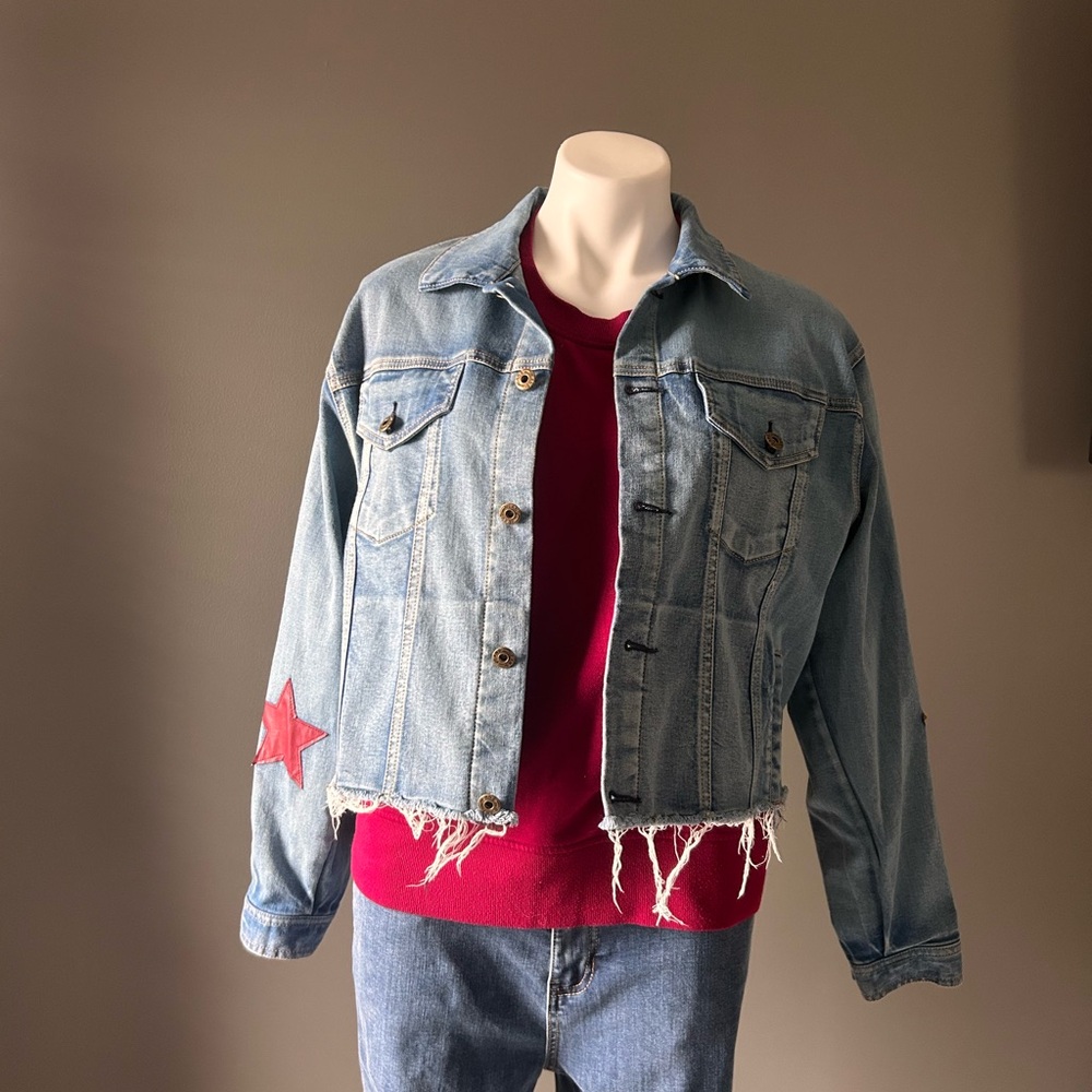 Denim Jacket with Red Star Patch